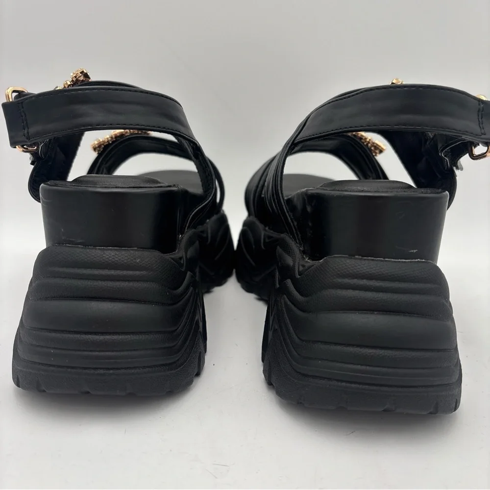 Elegant‎ Black Platform Sandals with Pearl Details